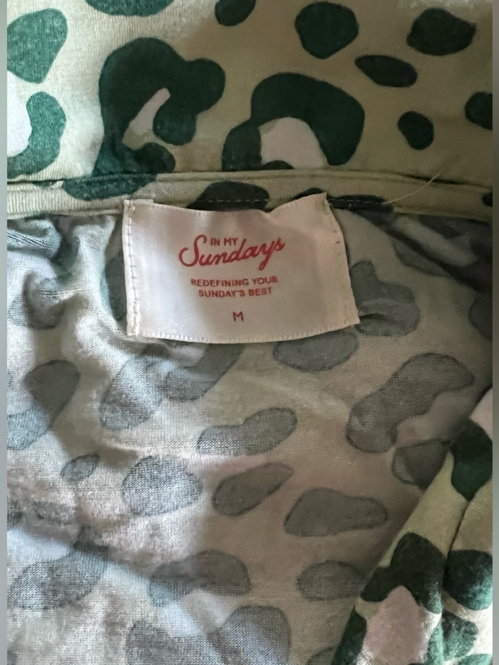 - Women's Green Leopard Print Pajama Set - Button-Up Long sleeve top & Pants - Picture 2 of 2
